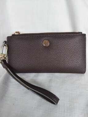 Anne Klein Textured Zippered Wallet With Gold Tone Accent